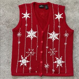 Vintage One Resource Beaded Embroidered Snowflake Christmas Winter Sweater Vest